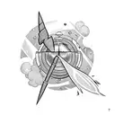 rocket,moon,jupiter tattoo design idea