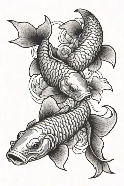 two koi fish swimming tattoo design idea