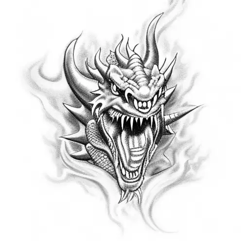 Dragon demon with flames coming out of his mouth and eyes  tattoo design idea
