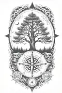 tree with triangles below and no leaves on the tree a compass in the center on the tree  tattoo design idea