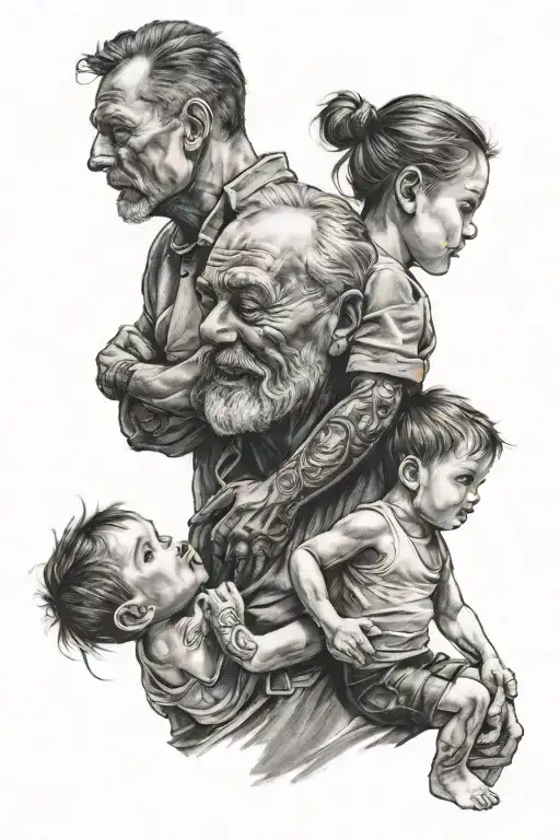 father with two children tattoo design idea