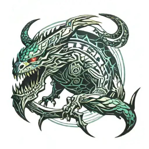 diablo barbarian hitting basilisk tattoo design idea