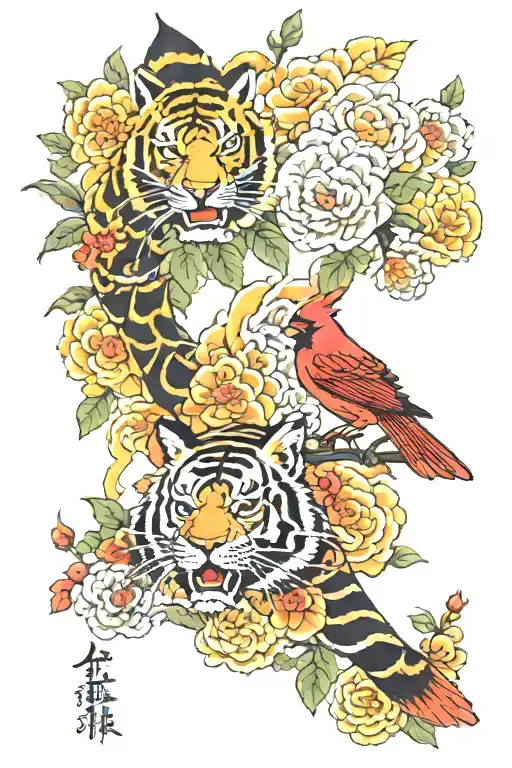 Cardinals and Tiger tattoo design idea