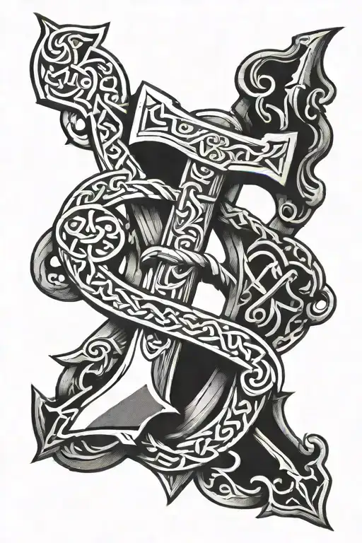 Viking style tattoo featuring mjølnir at centre with knotwork around  tattoo design idea