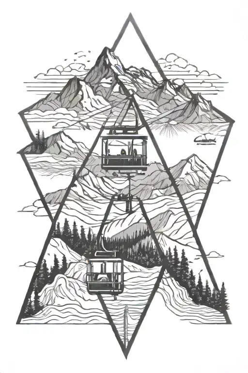 diamond tattoo with mountains and ski lift tattoo design idea