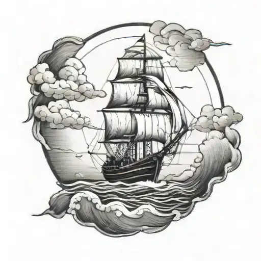 ocean storm boat sailing tattoo design idea
