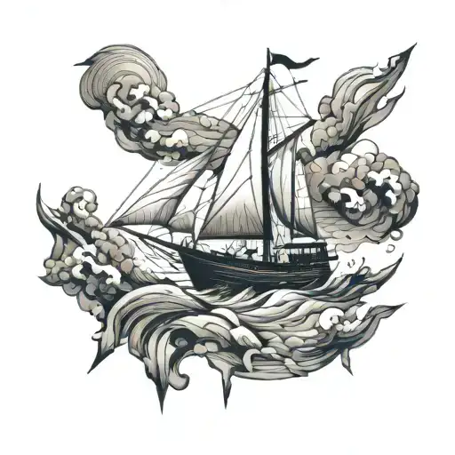 ocean storm boat sailing tattoo design idea