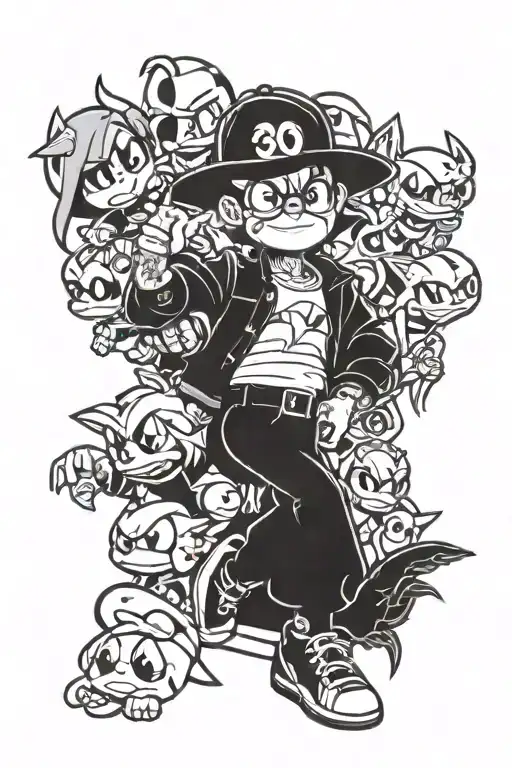 90s cartoon characters tattoo design idea