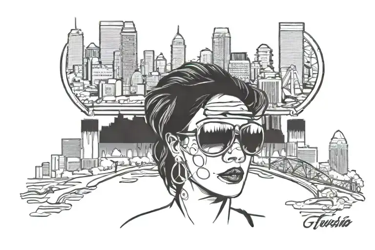 tulsa skyline woman with aviators tattoo design idea