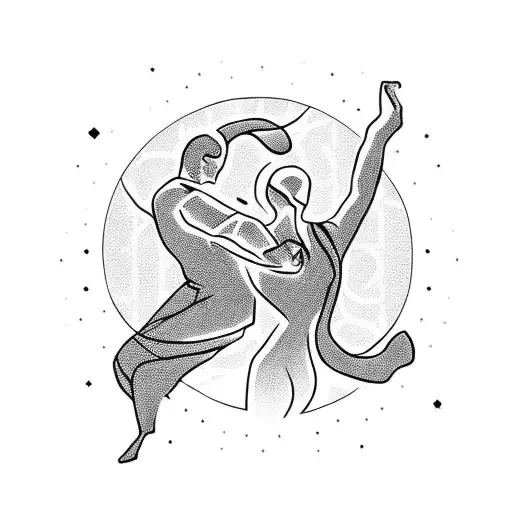 A dancing silhouette with the names Ali, Tut, and Houra incorporated into the design tattoo design idea