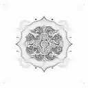 A coffee cup with intricate patterns made from coffee beans and art brushes tattoo design idea