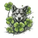 wolve lucky 4 leaf clover tattoo design idea