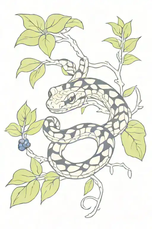 timber rattlesnake hiding in blueberry bush  tattoo design idea