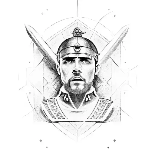Roman soldier in diamond with text banner tattoo design idea