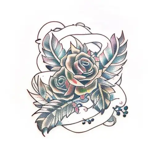 books with vines, feathers, blackberries  tattoo design idea