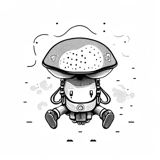 a mushroom with legs and arms, and backpack on his back tattoo design idea
