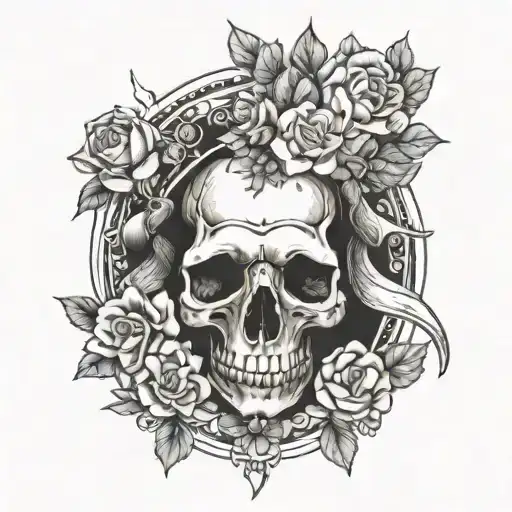 girly, buffalo skull, turtle , birth month flowers for January, February, June,July and October  tattoo design idea