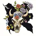 girly  buffalo skull, turtle , birth month flowers for January, February, June,July and October tattoo design idea