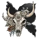 girly  buffalo skull, turtle , birth month flowers for January, February, June,July and October tattoo design idea