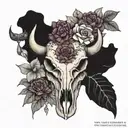 girly  buffalo skull, turtle , birth month flowers for January, February, June,July and October tattoo design idea