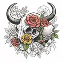 girly, a buffalo skull, turtle , birth month flowers for January, February, June,July and October  tattoo design idea
