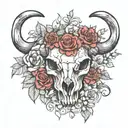 girly, a buffalo skull, turtle , birth month flowers for January, February, June,July and October  tattoo design idea