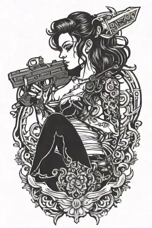 Woman weapon tattoo design idea