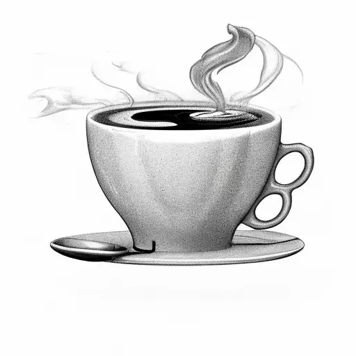 cup of coffee, that puts out smoke in the shape of the cursive letter L tattoo design idea