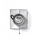 cup of coffee, that puts out smoke in the shape of the cursive letter L tattoo design idea