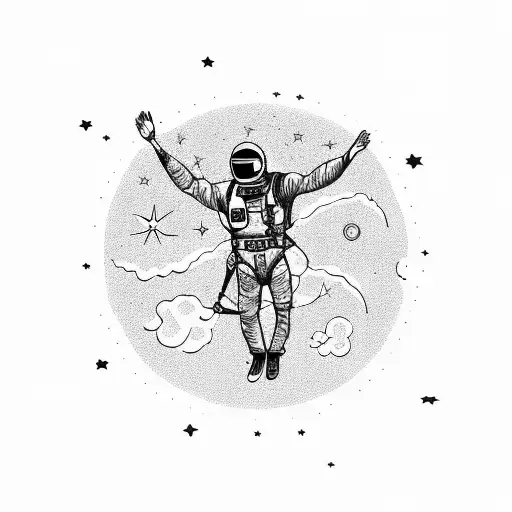 A skydiver soaring through a starry night sky tattoo design idea