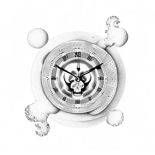 Clock with skull with moon tattoo design idea