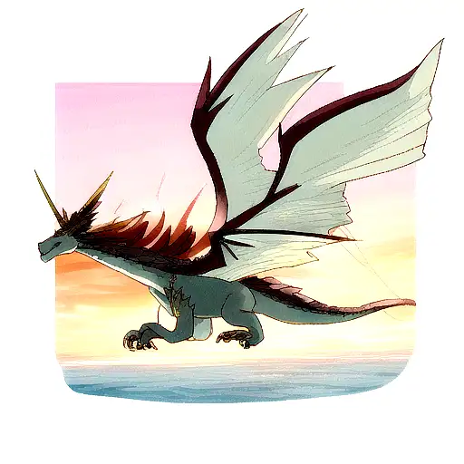 A majestic dragon soaring over a beach sunset tattoo design idea