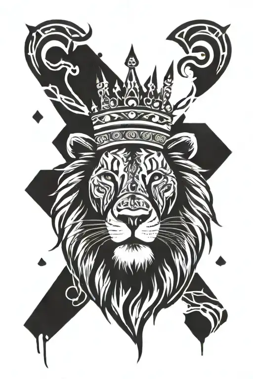 African lion wearing a crown tattoo design idea