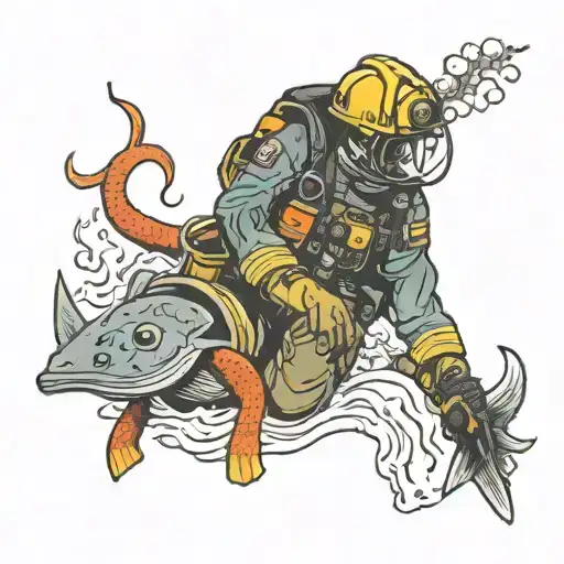 bush firefighter and scuba diver  tattoo design idea