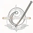 Incorporate a baseball bat and a samurai sword in a Yin and Yang design tattoo design idea
