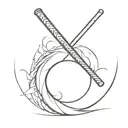 Incorporate a baseball bat and a samurai sword in a Yin and Yang design tattoo design idea