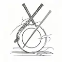 Incorporate a baseball bat and a samurai sword in a Yin and Yang design tattoo design idea