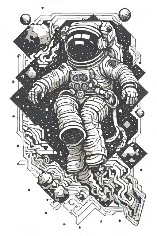 Falling astronaut floating in space tattoo design idea