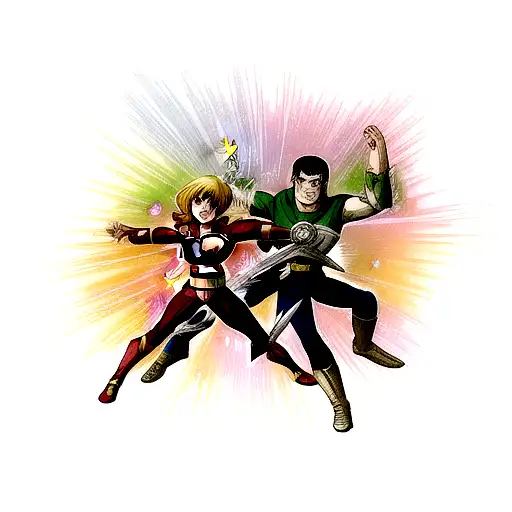 heroes with superpowers fighting tattoo design idea