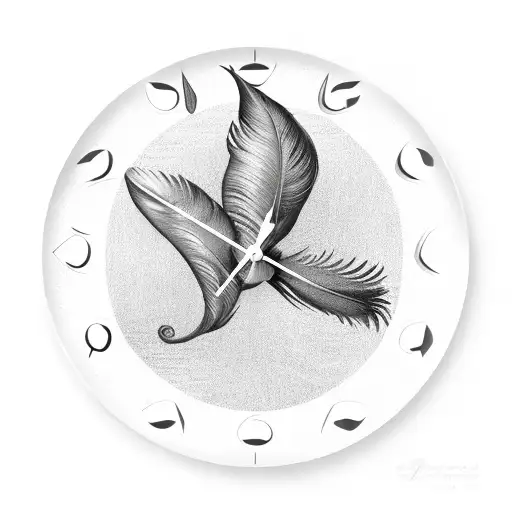 time clock dove feather tattoo design idea