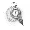 time clock dove feather tattoo design idea