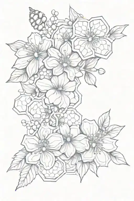 flowers and honeycomb background leading tattoo design idea