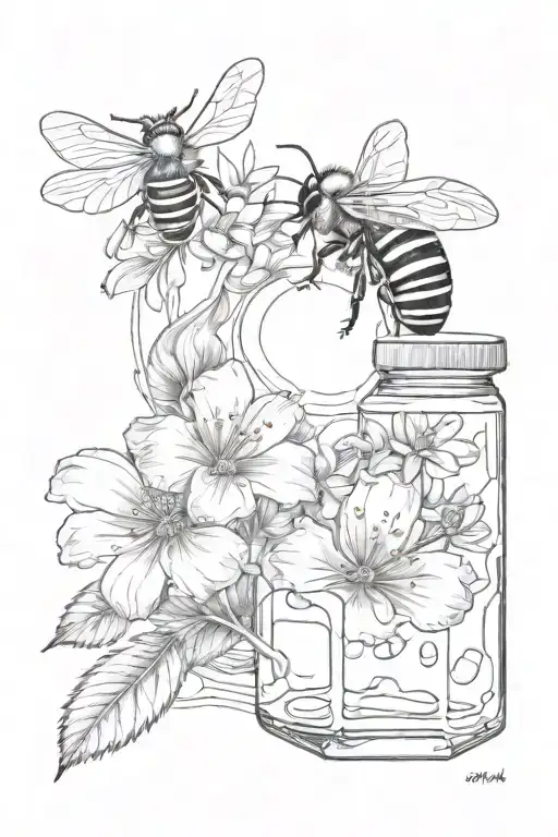 flowers and honey comb black and white tattoo design idea