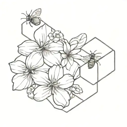 flowers and honeycomb background leading tattoo design idea