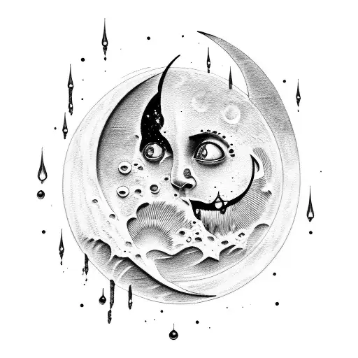 moon crying blood tears tattoo design idea