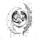 moon crying blood tears tattoo design idea