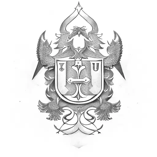 Family coat of arms. In the center is the letter U, it is crossed by the Russian letter Л tattoo design idea