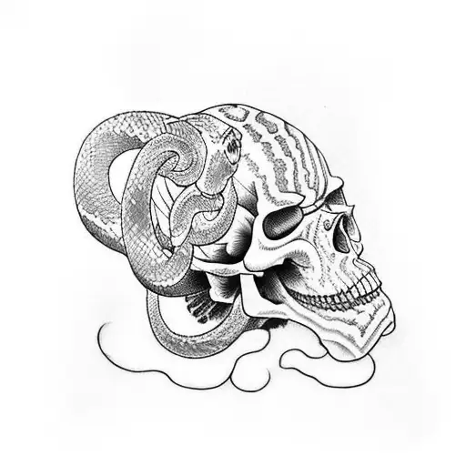 japanese snake around skull tattoo design idea