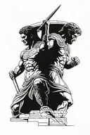 julius cesar with gladiator standing next to each other, statue tattoo design idea