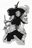 julius cesar with gladiator standing next to each other, statue tattoo design idea